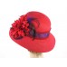 Red Church Derby Dress Paper Straw Hat Brocade Trim Feathers Society Ladies  eb-52477096